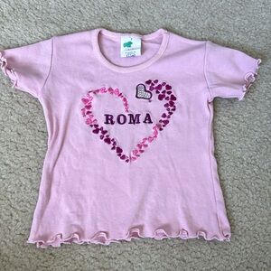 Toddler Girl Pink Roma Heart T-Shirt with Lettuce Trim - Size 2T